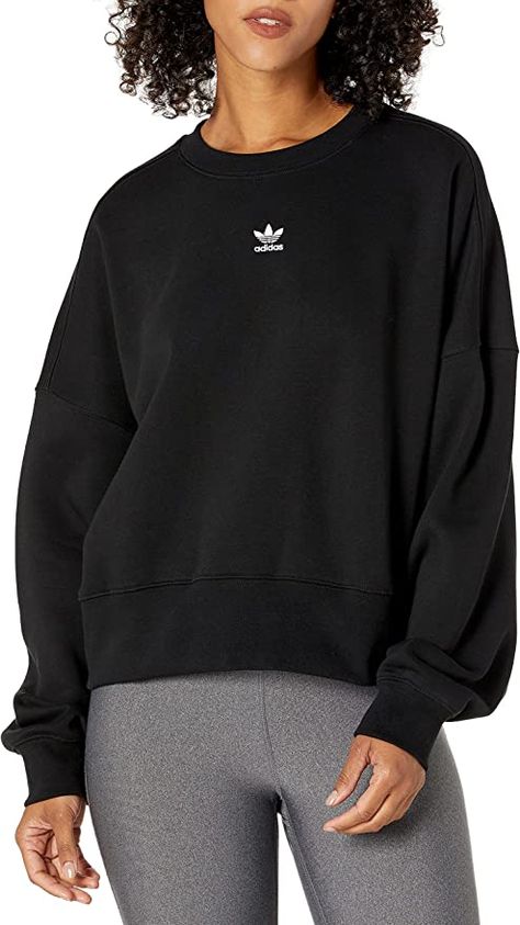 adidas Originals Women's Adicolor Essentials Fleece Sweatshirt, Black, Small at Amazon Women’s Clothing store Nike Half Zip, Sweatshirt Adidas, Adidas Cropped Hoodie, Adidas Pullover, Black Crewneck Sweatshirt, Black Long Sleeve Sweater, Adidas Sweater, Adidas Originals Women, Hoodie Brands