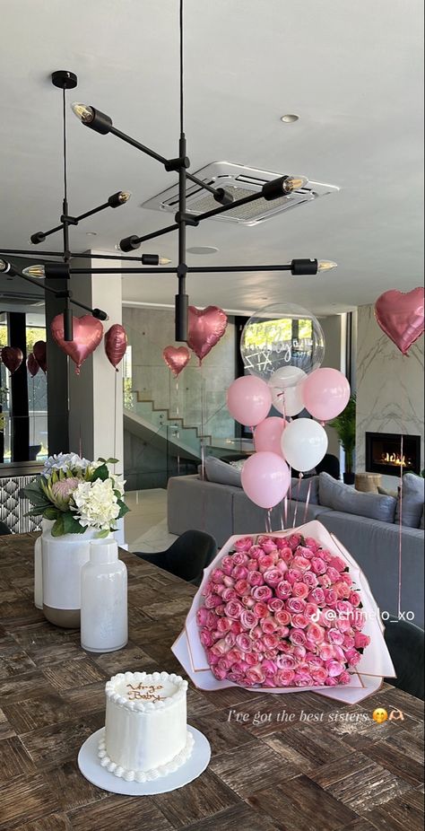 Hearts Bday Party, Birthday Setting Ideas, Flower Set Up, Baddie 21st Birthday, 26th Birthday Ideas For Women, 29th Birthday Ideas For Her Theme, Built In Pantry Cabinet, Birthday Set Up, Built In Pantry Cabinet Wall