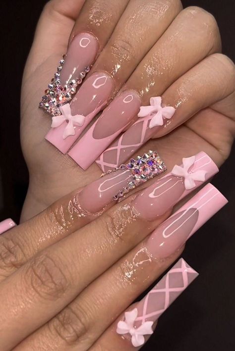 French Style Nails, Nails With Pink, Quinceanera Nails, Nail Swatches, Nails Yellow, Style Nails, Girly Acrylic Nails, Pink French, French Acrylic Nails