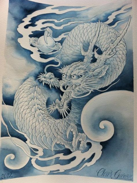 Blue Koi Tattoo, Ichibay Tattoo, Chris Garver Dragon, Asian Dragons, Japanese Dragons, Koi Dragon Tattoo, Koi Dragon, Chris Garver, Dragon Painting