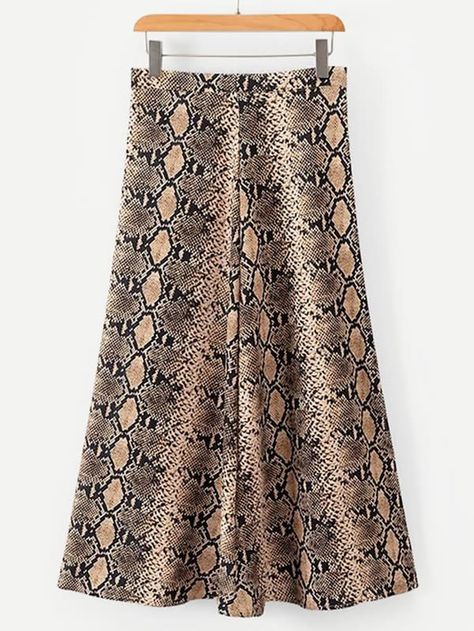 Snake Skin Print Zipper Detail Skirt -SheIn(Sheinside) Midi Skirt Outfit, Latest Skirts, Snake Skin Print, Women Skirts, Teal And Grey, The Snake, Skirts Online, Shein Style, Zipper Detail