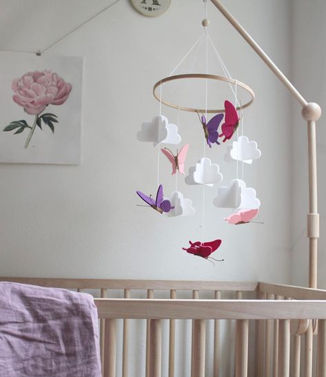 Sorrel + Fern Butterfly Mobile. #ad Butterfly Theme Nursery Girl, Crib Mobile Arm, Wood Mobile, Crib Decoration, Butterfly Nursery, Adorable Nursery, Outdoors Inside, Baby Crib Mobile, Nursery Crib