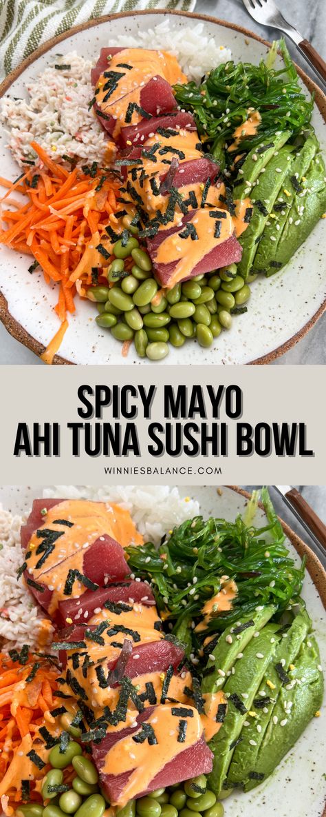 Ahi Tuna Sushi Bowl, Ahi Bowl Recipe, Ahi Tuna Sushi, Sauce For Tuna Steak, Ahi Tuna Sauce, Tuna Sushi Bowl, Spicy Mayo Sauce, Tuna Poke Bowl Recipe, Cultural Recipes