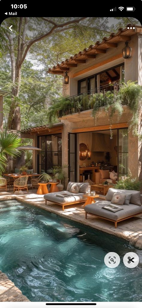 Stylish Patio Furniture, Backyard Pools, Casa Vintage, Outdoor Decor Backyard, Small Backyard Pools, Outdoor Patio Decor, Dream House Exterior, Backyard Patio Designs, House Goals