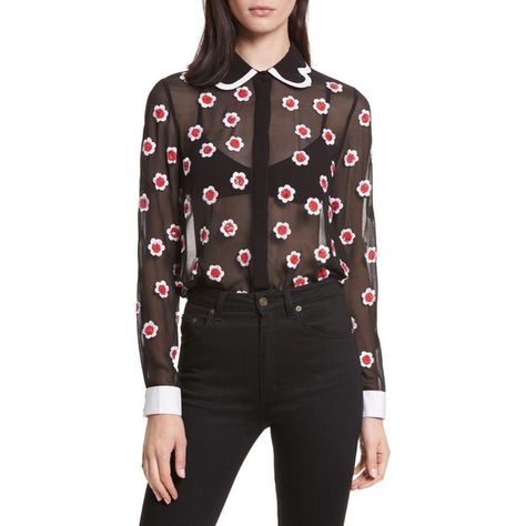 Women's Alice + Olivia Willa Print Sheer Blouse (1.155 BRL) ❤ liked on Polyvore featuring tops, blouses, flower print blouse, embroidery blouses, sheer print blouse, pattern blouse and transparent top Floral Chiffon Top, Scalloped Collar, Flower Print Blouse, Chiffon Floral, Sheer Shirt, Blouse Nordstrom, Alice And Olivia, Collar Top, Floral Chiffon