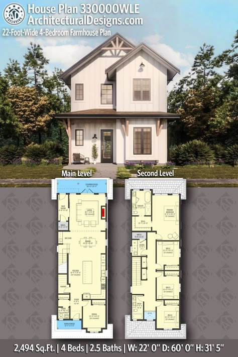 House Plan 330000WLE gives you 2400 square feet of living space with 4 bedrooms and 2.5 baths