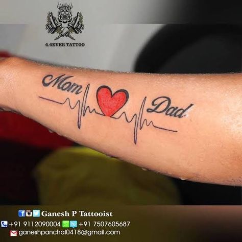 Heartbeat Tattoo With Bird, Remeberance Tattoos, Mom Dad Tattoo, Tattoo For Mom, Tattoos For Dad Memorial, Memorial Tattoo Quotes, Mom Dad Tattoo Designs, Rip Tattoo, Tattoo Design For Hand