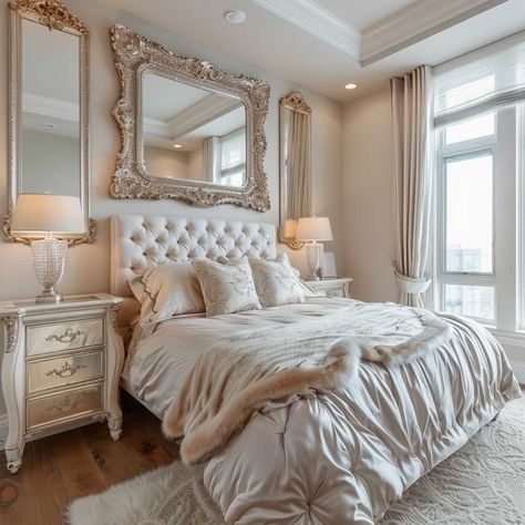 9+ Chic Master Bedroom Wall Decor Ideas in White • 333+ Art Images Elegant Bedroom Wall Decor, Woman's Bedroom, Serene Interior, Street Style Room, White Platform Bed, Roblox House Ideas, Cozy Home Interior, Elegant Mirror, Bedroom Wall Decor Ideas