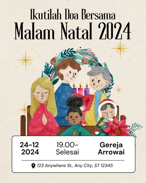 Bagikan undangan Doa Bersama Malam Natal melalui Kiriman Instagram Ilustrasi Merah kami! Desain yang ceria dan pesan yang mudah dipahami akan membantu Anda mengajak komunitas untuk merayakan Natal dengan kehangatan dan kebersamaan. Canva Christmas Element, Christmas Pubmat Ideas, Poster Natal, Background Natal Landscape, Christmas Templates, Christmas And New Year, Template Design, Canvas, Christmas