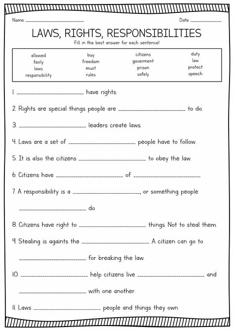 Citizen Rights and Responsibilities Worksheet Social Studies Worksheets For 3rd Grade, Life Skills Social Studies Lessons, Life Skills Grade 3 Worksheets, Being A Good Citizen Worksheet, Rights And Responsibilities First Grade, 8th Grade Social Studies Worksheets, Rights And Responsibilities Activities, Civics Worksheets, 2nd Grade Social Studies Worksheets