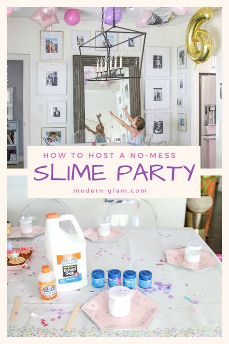 Slime Party. How to host a mess-free slime party. Step by step instructions and tips for the throwing the best birthday party ever! Summer activity for the kids. Summer party. Kids Birthday Party Slime Making Party, Kids Birthday Party Activities, Slime Birthday Party, Free Slime, Slime Birthday, Slime Making, Slime Party, Slime For Kids, Science Party