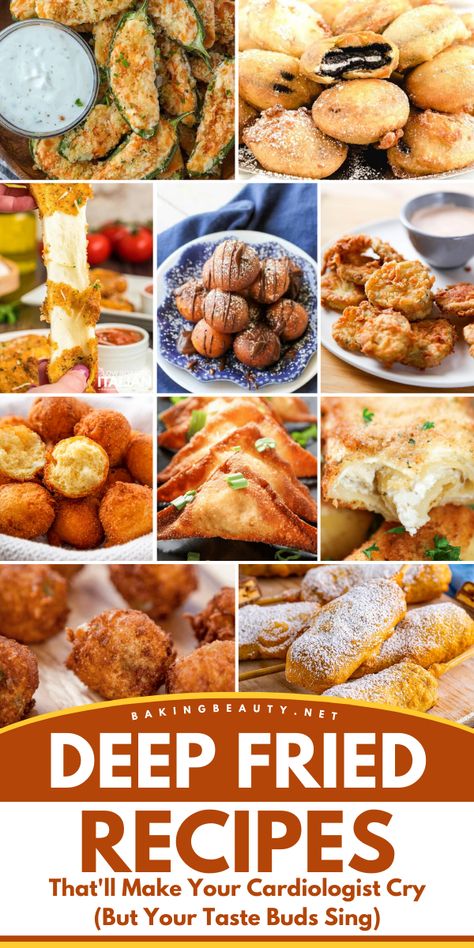 Prepare to indulge in these Deep-Fried Recipes That'll Make Your Cardiologist Cry, But Your Taste Buds Sing! Perfect for a crowd, these crispy, golden bites will have you reaching for more. Best appetizer recipes to make your next gathering a hit! Deep Fryer Appetizers, Deep Fried Foods Easy, Deep Fried Finger Foods, Deep Fried Pork Tenderloin, Fried Balls Appetizers, Best Deep Fried Foods, Deep Fried Ideas, Deep Fried Recipes Easy, Fryer Recipes Deep Frying