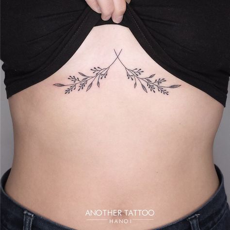 Floral Ornamental Tattoo, Women Sternum Tattoo, Symmetrical Tattoo, Underboob Tattoo Designs, Underboob Tattoo, Petite Tattoos, Ornamental Tattoo, Small Tattoos Simple, Chest Tattoos For Women