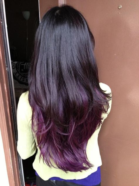 black hair with dark purple tips Purple Ombre Hair, Purple Tips, Hair Color Purple, Cut My Hair, Asian Hair, Love Hair, Pretty Hair, Great Hair, Hair Stuff