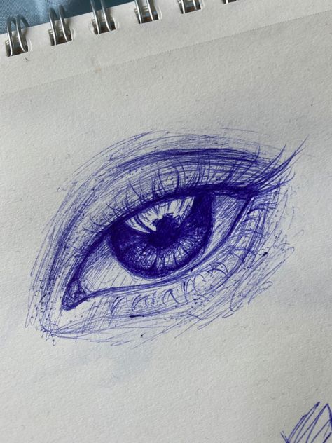 Drawing With Blue Pen, Ball Pen Sketch, Blue Pen Sketches, Blue Pen Drawing, Ballpen Drawing, Stylo Art, Ballpoint Pen Art, Pen Art Work, Realistic Eye Drawing