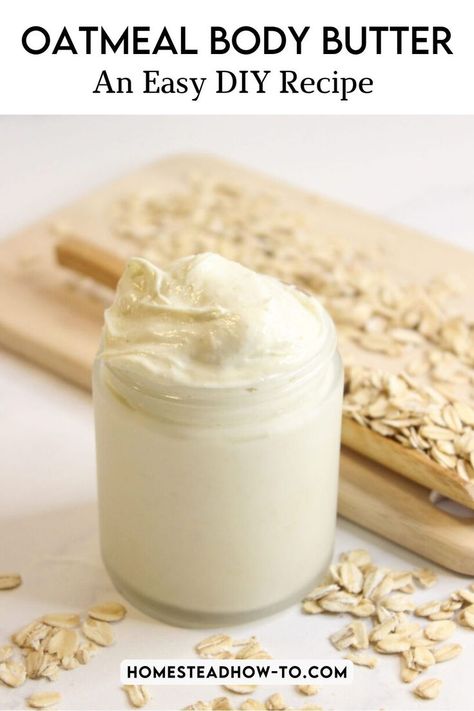 oatmeal body butter Oatmeal Body Butter, Body Butter Recipe Homemade, Diy Body Butter Recipes, Vanilla Oatmeal, Body Butter Recipe, Diy Oatmeal, Kat Diy, Homemade Body Butter, Homemade Oatmeal