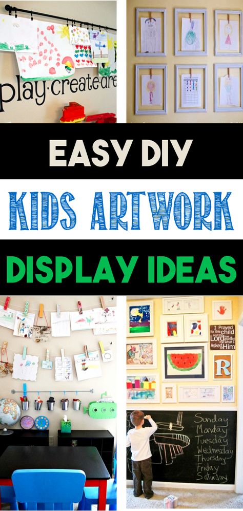 Displaying Kids Artwork Diy, Kids Artwork Wall, Hanging Kids Art, Artwork Display Wall, Hanging Kids Artwork, Diy Kids Art Display, Cheap Art Projects, Kids Art Display Wall, Displaying Childrens Artwork