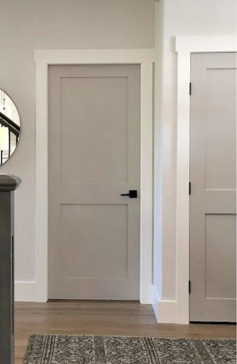 Contrasting Door And Trim, Mallorca Doors, Trim Colors Interior Baseboards, Accent Doors Interior, Indoor Door Colors, Refinish Door, Painted Interior Door, Beige Door, Cheap Remodel