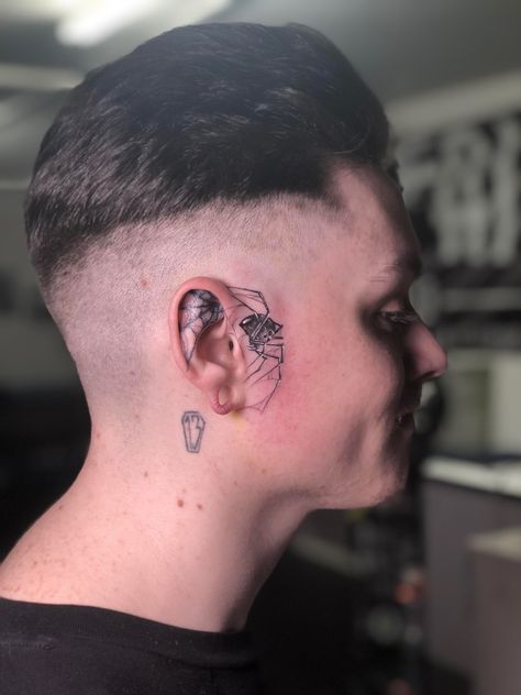 Spooky Face Tattoo, Spiderweb Face Tattoo, Spider Ear Tattoo, Spider Face Tattoo, Spider Face, Baddie Inspiration, Me Tattoo, Scary Tattoos, Ear Art