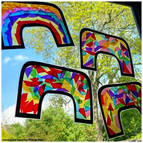 Rainbow Suncatcher Craft Rainbow Day Activities Kindergarten, Pride Art Kindergarten, Rainbow Bible Lesson For Kids, Rainbow Prek Craft, Prek Rainbow Crafts, Rainbow Suncatcher For Kids, Rainbow Art Projects For Kindergarten, Rainbow Eyfs Activities, Rainbow Activities For Infants