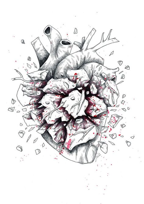 Art Sketches Heart Break, Heartache Sketch, Burning Heart Drawing, Drawing About Heart Break, Realistic Heart Drawing, Anatomical Heart Drawing, Pencil Art Love, Anatomical Heart Art, Brain Drawing