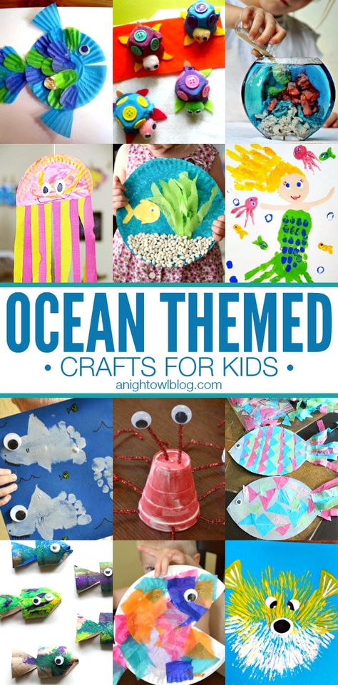 Summer means vacations, time in the water and more – it also may mean that your kids are out of school, at home and restless! Keep them occupied in true summer fashion with these great ocean crafts! (via A Night Owl) Animal Summer Camp Activities, Ocean Themed Crafts For Kids, Crafts Elementary School, Ocean Themed Crafts, Crafts Elementary, Ocean Preschool, Preschool Ocean, Ocean Commotion, Ocean Theme Crafts