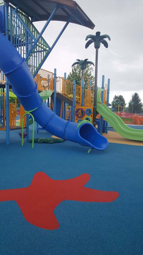 Beach Theme Playground, South Park Playground Background, Playground Photography, Park With Playground Aesthetic, Splashway Waterpark, Slide Drawing Playground, Playground Safety, Splash Pad, Kids Playground