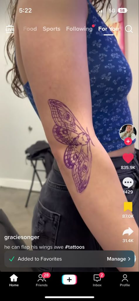 Moth Opening Arm Tattoo, Moving Moth Tattoo On Elbow, Butterfly Tattoo Inside Elbow, Moth Tattoo Inner Elbow, Dragonfly Elbow Tattoo, Moth Tattoo Elbow Crease, Moth Elbow Crease Tattoo, Moth Arm Crease Tattoo, Butterfly Tattoo Elbow Crease