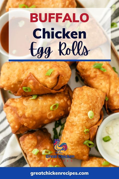 These Buffalo Chicken Egg Rolls are crispy on the outside, but filled with my creamy buffalo chicken dip. Make in an air fryer, oven, or deep fryer. #appetizer #chicken #chickenrecipes #recipes #partyfood Buffalo Chicken Dip Egg Rolls Air Fryer, Buffalo Chicken Egg Rolls Baked, Buffalo Chicken Egg Rolls Air Fryer, Buffalo Chicken Eggrolls, Creamy Buffalo Chicken Dip, Appetizer Chicken, Buffalo Chicken Egg Rolls, Creamy Buffalo Chicken, Chicken Egg Rolls