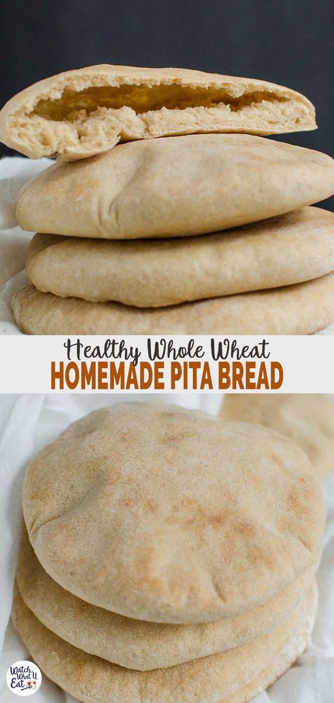 Pita Bread Recipe Whole Wheat, Homemade Healthy Pita Bread, Healthy Pita Bread Recipe, Wholewheat Bread Recipes, Healthy Pita Bread, Recipes Chickpeas, Mediterranean Bread, Whole Wheat Pita Bread, Homemade Pita