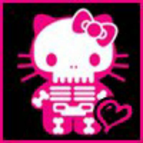 Cute But Scary Aesthetic, Hello Kitty Scary, Scary Sanrio, Scary Hello Kitty, Gloomy Bear Widget Black, Pink Emo Background, Hot Pink Skeleton Aesthetic, Pink Skelanimals, Pink Emo Asthetic Hello Kitty