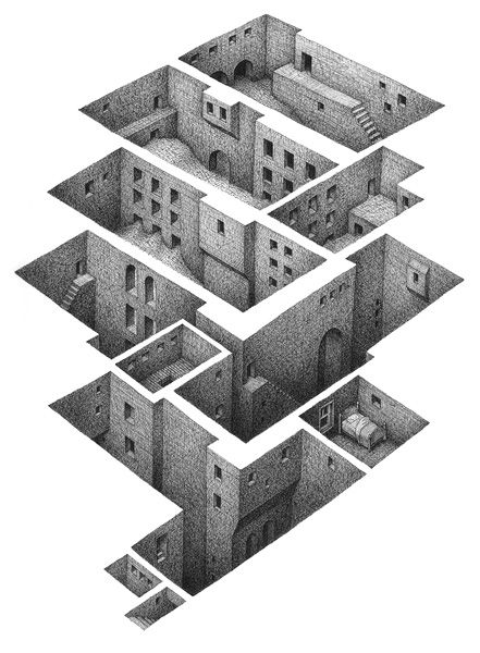 Escher Drawings, Drawings Techniques, Maze Drawing, Escher Art, Drawing Hair, Mc Escher, Architectural Drawing, 3d Drawings, Illusion Art