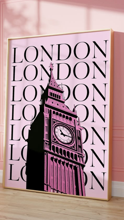 Preppy London, Cuadros Living, Travel Exhibition, Bedroom Paintings, Pink London, London Art Print, Room London, London Poster, London Print