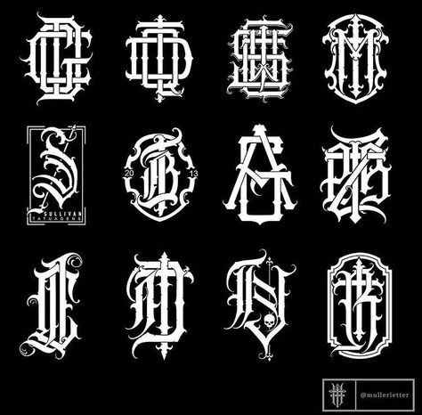 Monogram Logo Letters, Calligraphy Monogram, Tattoo Lettering Alphabet, 3 Letter Monogram, Monogram Tattoo, Logo Monogramme, Gothic Lettering, Chicano Lettering, Tattoo Lettering Styles