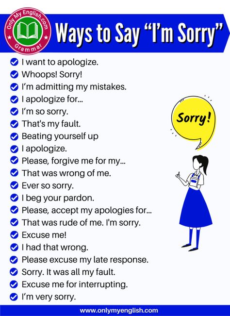 Other Ways To Say Sorry, Sorry In Different Ways, Other Words For Sorry, Sorry To Girlfriend, How To Say Sorry, Ways To Say Sorry, Slang English, English Speaking Book, English Sentence