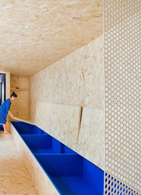 Urban Cabin is a micro apartment in Italy by Francesca Perani Osb Interior, Chipboard Interior, Osb Furniture, Oriented Strand Board, Mini Apartments, Micro Apartment, Daybed With Storage, Micro House, Tiny Cabin