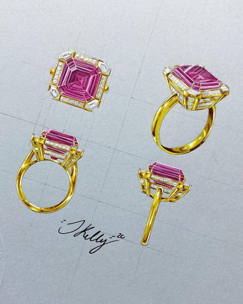 Jewellery Design House on Instagram: “Would you be interested in learning how to draw complex ring designs similar to this? Maybe you want to build up to this level..? We have…” Ring Sketch, Jewel Drawing, Diamond Dress Ring, Art Jewelry Design, Jewellery Design Sketches, Gemstone Art, Jewelry Illustration, Jewelry Design Drawing, Diamond Dress