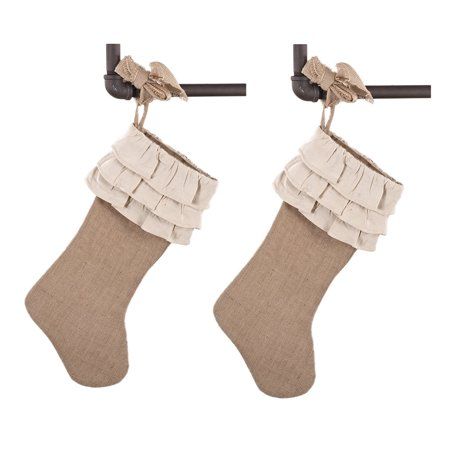 Fennco Styles Sidonia Cotton and Jute Ruffled Holiday Decor Christmas Tree Skirt (13"x19" Stocking-2 Pack) - Walmart.com Christmas Stocking Tutorial, Farmhouse Christmas Stockings, Rustic Christmas Stocking, Jute Design, Burlap Christmas Stockings, Burlap Stockings, Christmas Stocking Holders, Chic Holiday, Burlap Christmas