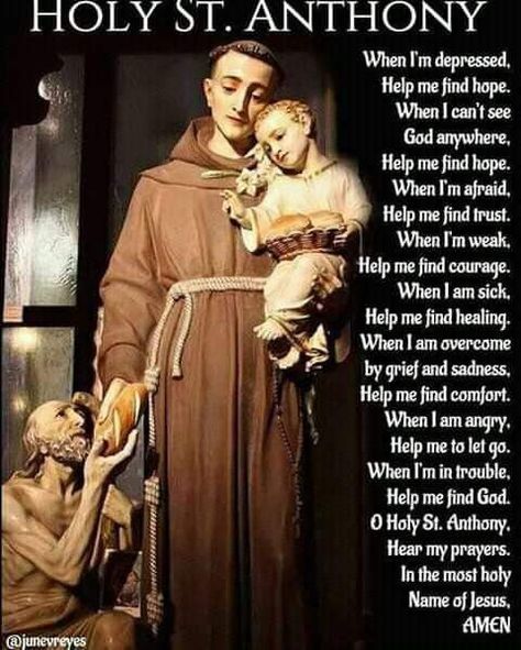 Saint Anthony St Anthony Prayer, Catholic Saints Prayers, Catholic Prayers Daily, Catholic Beliefs, Thanksgiving Prayer, Novena Prayers, Infant Jesus, Saint Quotes Catholic, Rosary Beads Catholic