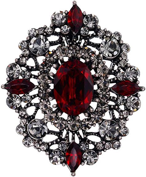 EVER FAITH Women Rhinestone Crystal Elegant Banquet Hollow Filigree Brooch Red Antique Silver | Cute Vintage Ruby Brooch | Looks Like Handmade Formal Ruby Brooch Jewelry, Vintage Red Brooches For Formal Occasions, Ornate Ruby Jewelry Gift, Ruby Brooch, Red Brooch, Great Gatsby Themed Party, Luxury Victorian Red Brooches, Gatsby Themed Party, Character Clothing