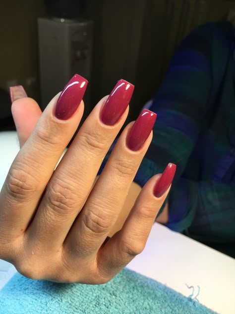 Dark Pink Square Nails, Plain One Colour Acrylic Nails, Dark Pink Acrylics, One Colour Nails Simple, Magenta Gel Nails, Raspberry Red Nails, Dark Magenta Nails, Reddish Pink Nails, Classic Square Nails