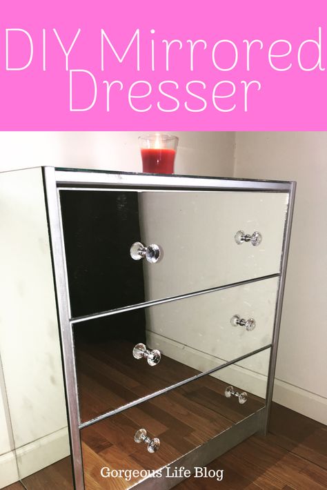 Tips for making this DIY mirrored dresser. IKEA east dresses hacks. Mirror Makeover Diy, Diy Mirror Dresser, Diy Mirrored Furniture, Glass Nightstand, Mirrored Dresser, Mirror Dresser, Dresser Diy, Mirror Furniture, Glass Dresser