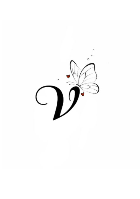 Letters With Butterfly Design, Initial V Tattoo, V Name Tattoo, Letter V Tattoo Ideas, V Tattoo Letter Design, V Letter Tattoo, Queen Tattoos, Bird Silhouette Tattoos, V Logo Design