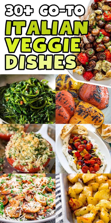 Italian vegetable side dishes Restaurant Style Vegetables, Vegetables For Italian Dinner, Amazing Vegetable Side Dishes, Savory Veggie Dishes, Italian Recipes Vegetables, Simple Veggie Side Dishes, Simple Italian Side Dishes, Veggie Side Ideas, Italian Sides Vegetable