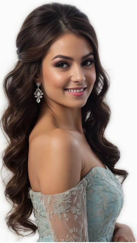 Long Hair Side Updo Half Up, Wedding Guest Hairstyles Front View, Formal Hair For Round Face, Long Down Hairstyles Wedding, Side Sweep Wedding Hair, Formal Party Hairstyles, Straight Hair Updos, Hair Bangs Straight, Bridesmaid Hairstyle Ideas