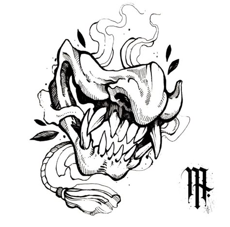 Cracked Oni Mask Tattoo, Japanese Sticker Tattoo, Japanese Tattoo Art Black And White, Japanese Style Tattoos Men, Oni Tattoo Sleeve, Oni Mask Sketch, Japanese Mask Tattoo Design, Oni Drawing, Manga Tattoo Design