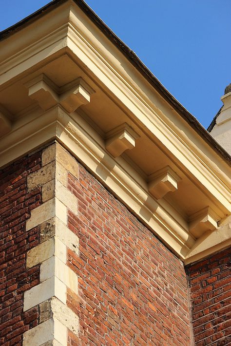 Modillion eaves cornice and stone quoins at Ham House (1672-74) | Flickr - Photo Sharing! Quoins Architecture, House Eaves, Catherine Of Braganza, Ham House, Roof Cap, Empty House, Cornice Design, Charles I, Small House Design Exterior