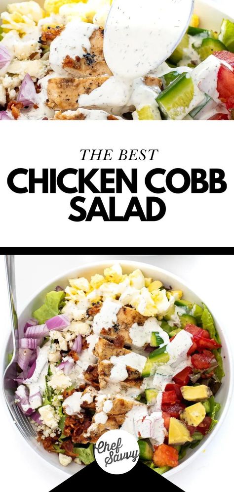 Healthy Chicken Cobb Salad, Cobb Salad Dressing Recipe, Chicken Cobb Salad Recipe, Simple Grilled Chicken, Cobb Salad Dressing, Chicken Cobb Salad, Chef Savvy, Cobb Salad Recipe, Salad Recipes Lunch