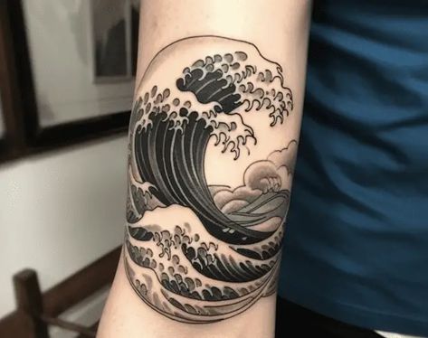 Wave Tattoo Meaning, Japanese Wave Tattoos, Wave Tattoos, Swimming Tattoo, Yoga Tattoos, Aquarius Tattoo, Wave Tattoo, Gemini Tattoo, Ocean Tattoos