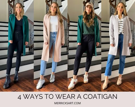 Cute Coatigan Outfits (4 Ways to Wear It) - Merrick's Art How To Wear A Coatigan, Gray Coatigan Outfit, Navy Coatigan Outfit, Coatigan Outfit Fall, Plaid Coatigan Outfit, Coatigan Outfit, Style Capsule, Merricks Art, Chic Jeans